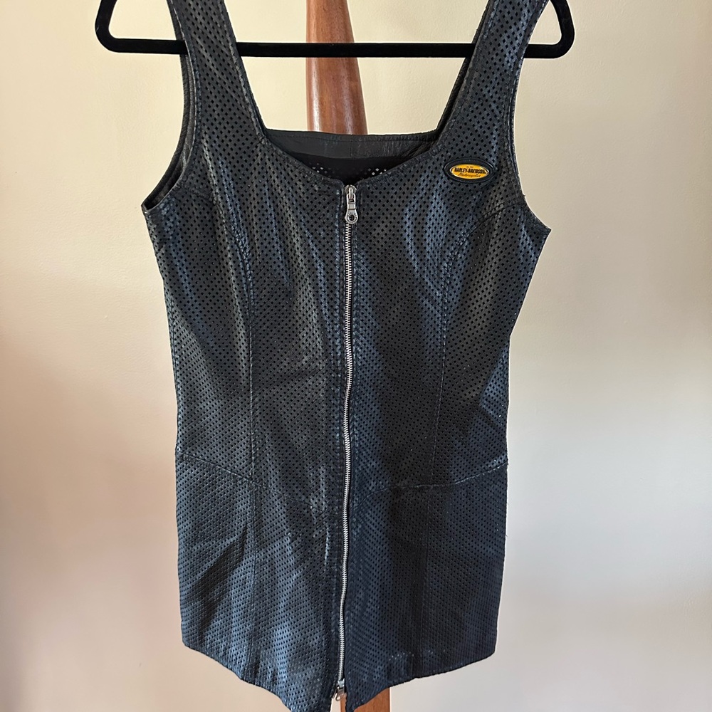 Harley Davidson Black Leather Sleeveless Dress, Size 8